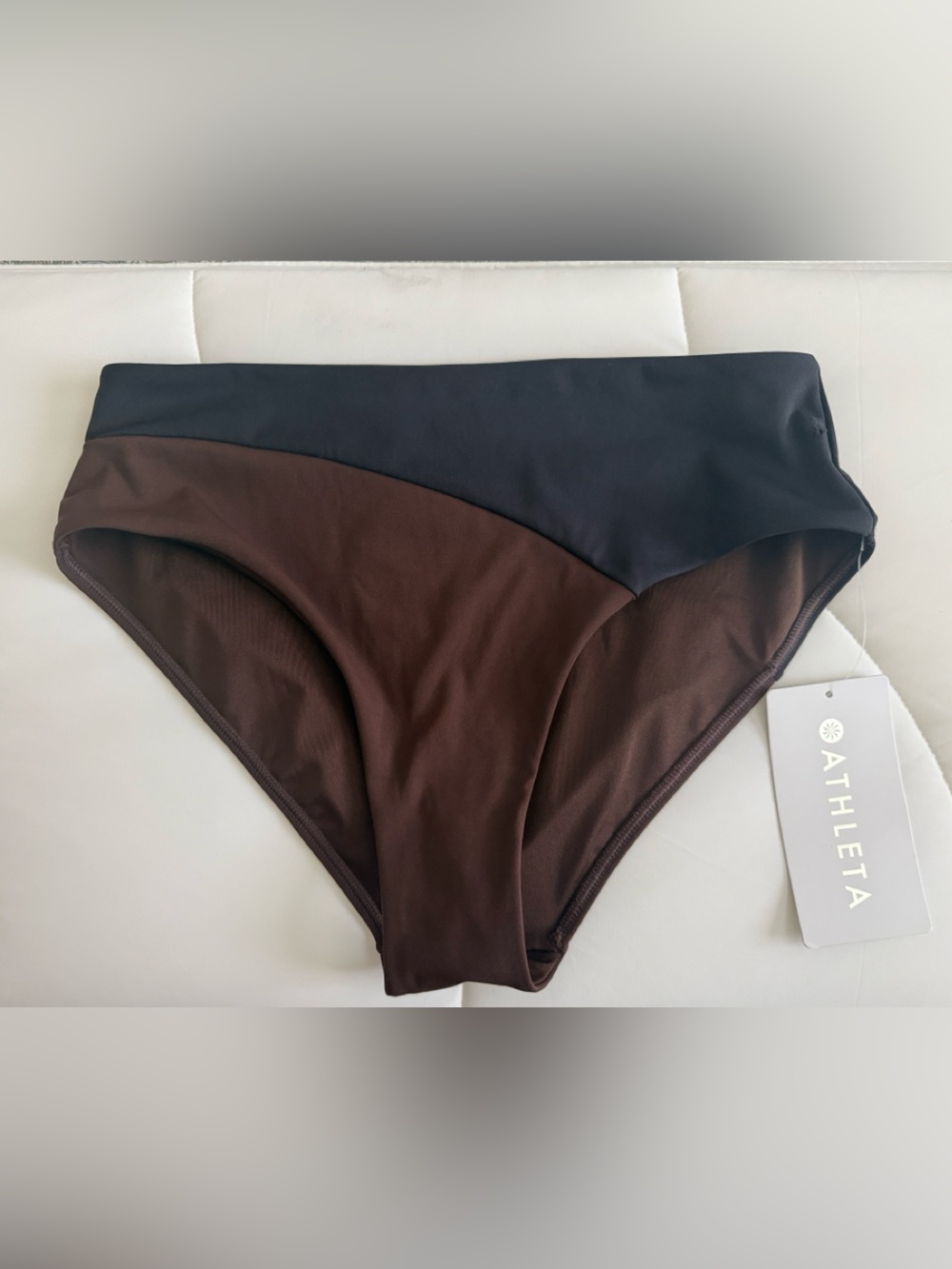 Athleta High Waist Full Colorblock Swim Bottom. Small. Black Brown